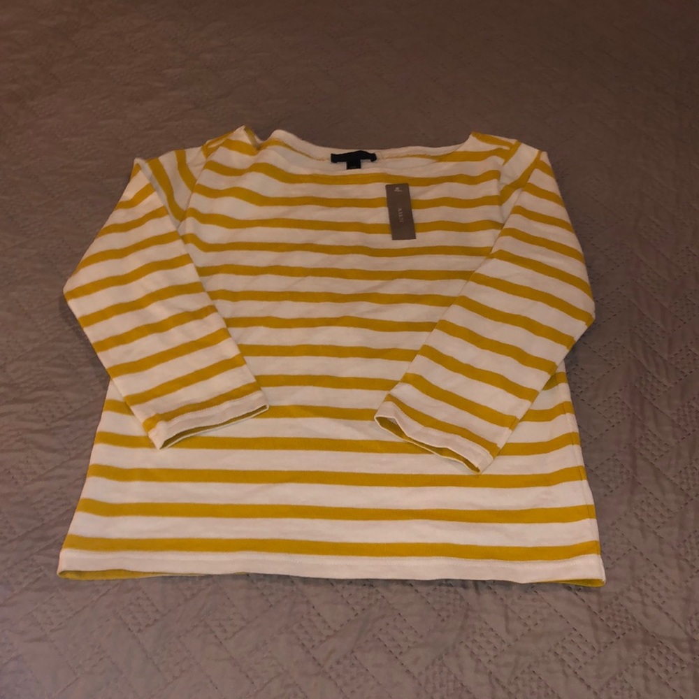 J Crew Yellow and White 3/4 Sleeve Top